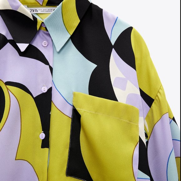 New HTF ZARA PRINTED POCKET SHIRT Bloggers Favorite Sz Sm - Picture 5 of 10